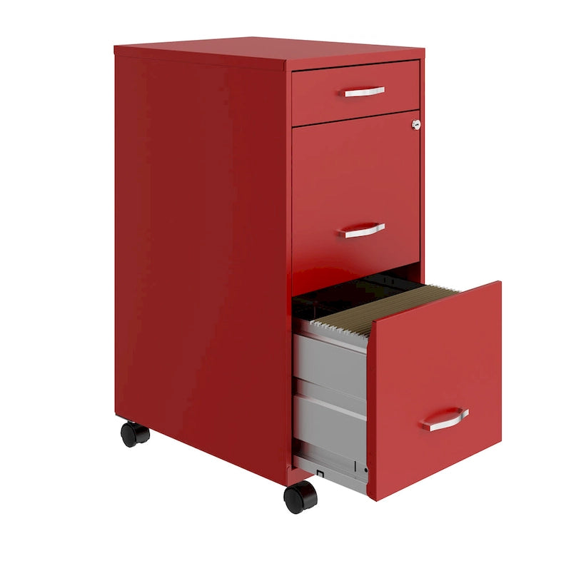 18 Deep 3 Drawer Mobile Metal File Cabinet, Lava Red