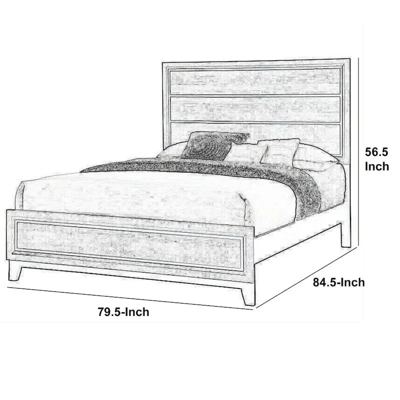 Transitional Wooden Eastern King Bed with Plank Headboard, Gray Oak