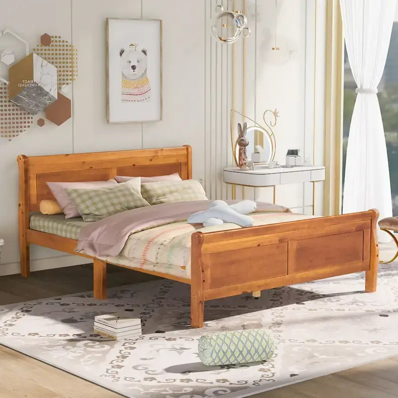 CUSchoice Queen Size Wood Platform Bed with Headboard