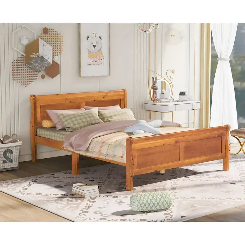 Queen Size Wood Platform Bed with Headboard