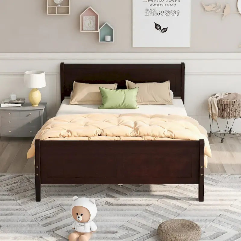 Queen Size Wood Platform Bed with Headboard
