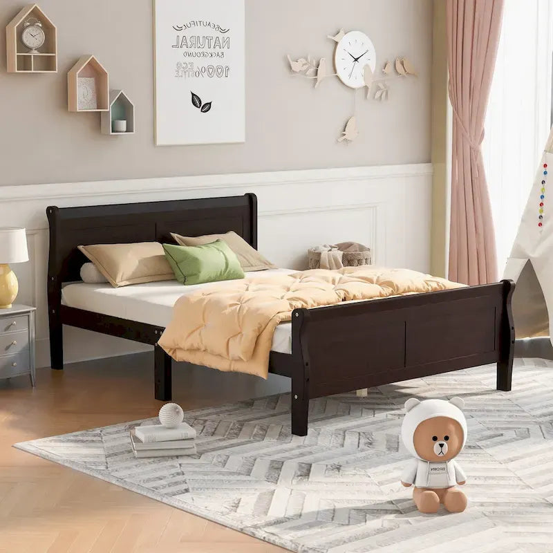 Queen Size Wood Platform Bed with Headboard