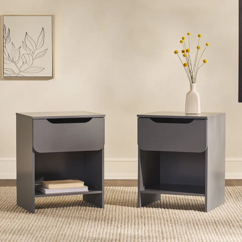 Modern 1-Drawer Nightstand with Cubby (Set of 2)