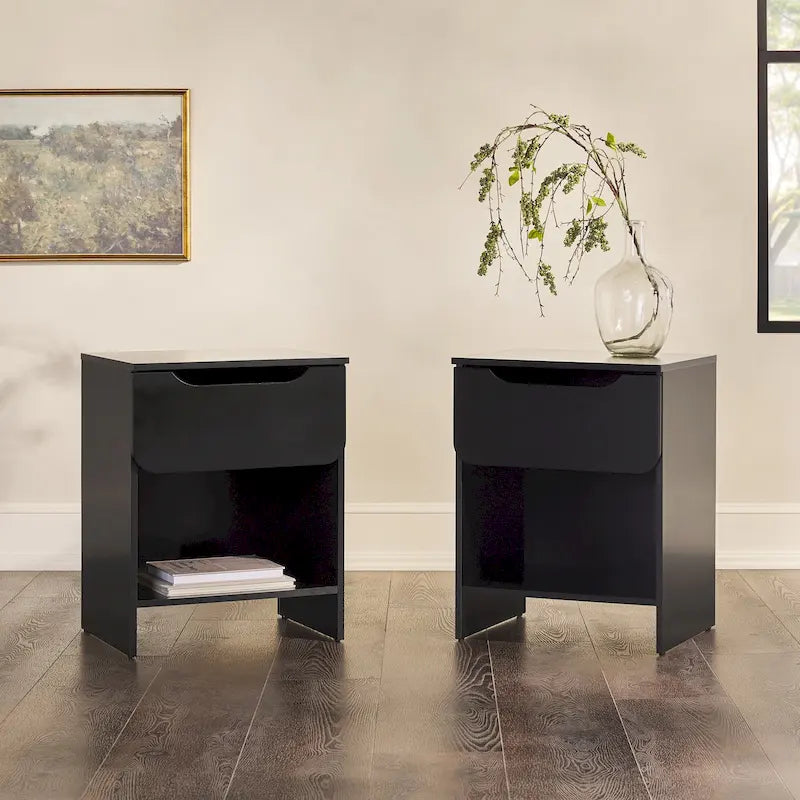 Modern 1-Drawer Nightstand with Cubby (Set of 2)