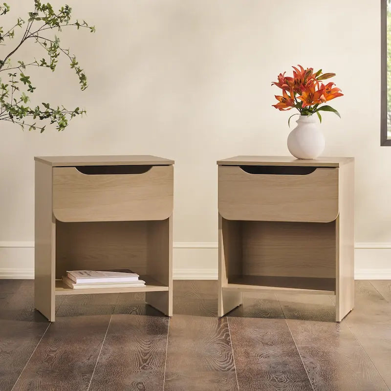 Modern 1-Drawer Nightstand with Cubby (Set of 2)