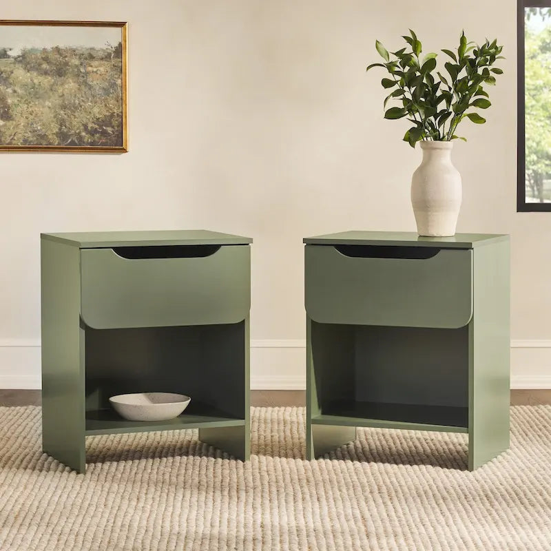 Modern 1-Drawer Nightstand with Cubby (Set of 2)