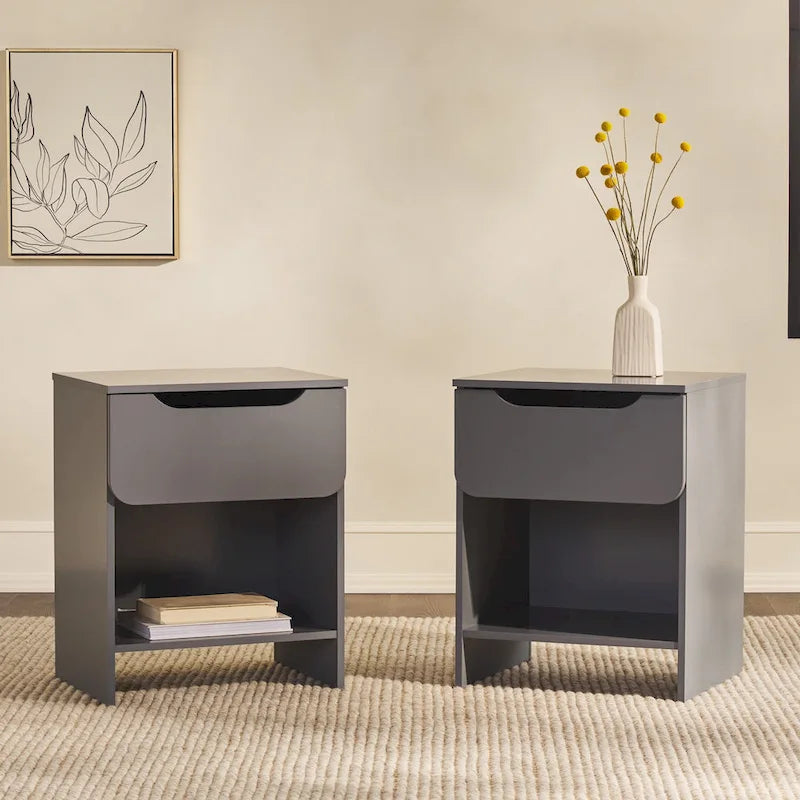 Modern 1-Drawer Nightstand with Cubby (Set of 2)