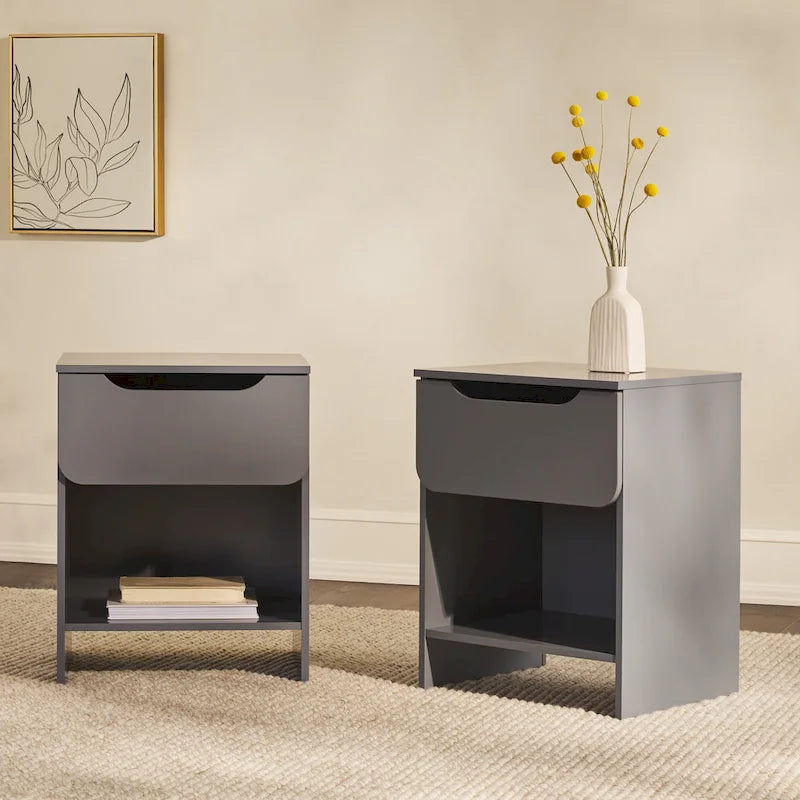Modern 1-Drawer Nightstand with Cubby (Set of 2)