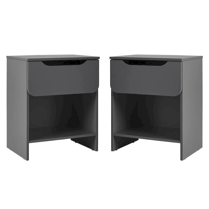 Modern 1-Drawer Nightstand with Cubby (Set of 2)