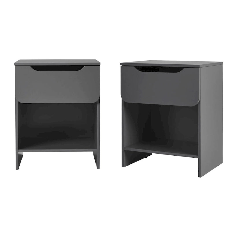 Modern 1-Drawer Nightstand with Cubby (Set of 2)