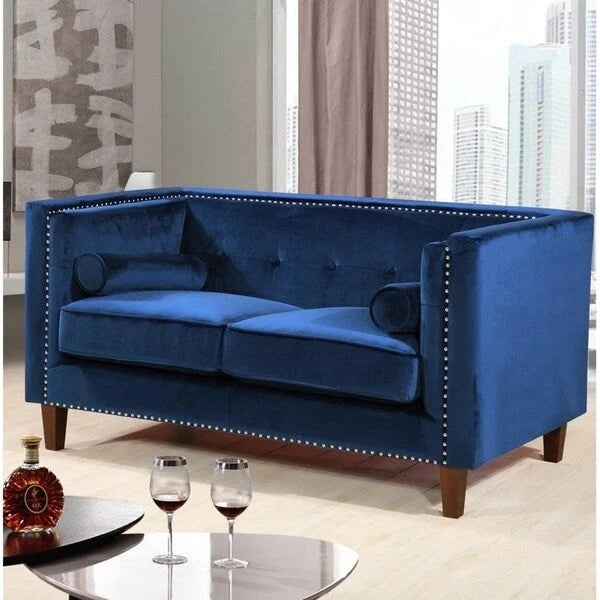 Classic Nailhead Chesterfield Loveseat - Blue