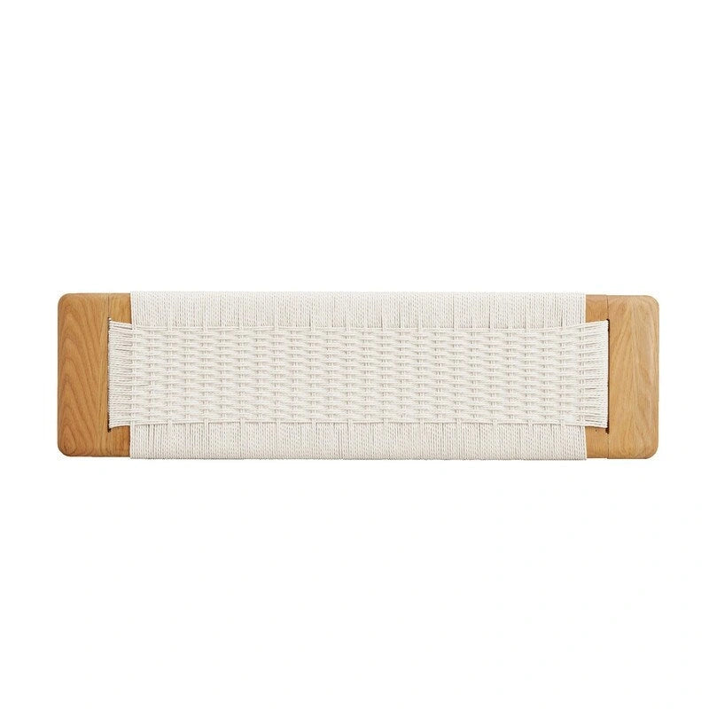 Woven Design Natural Oak Wood Dining Bench, Bed Bench, Entryway Bench, for Dining Room, Bedroom, Bathroom