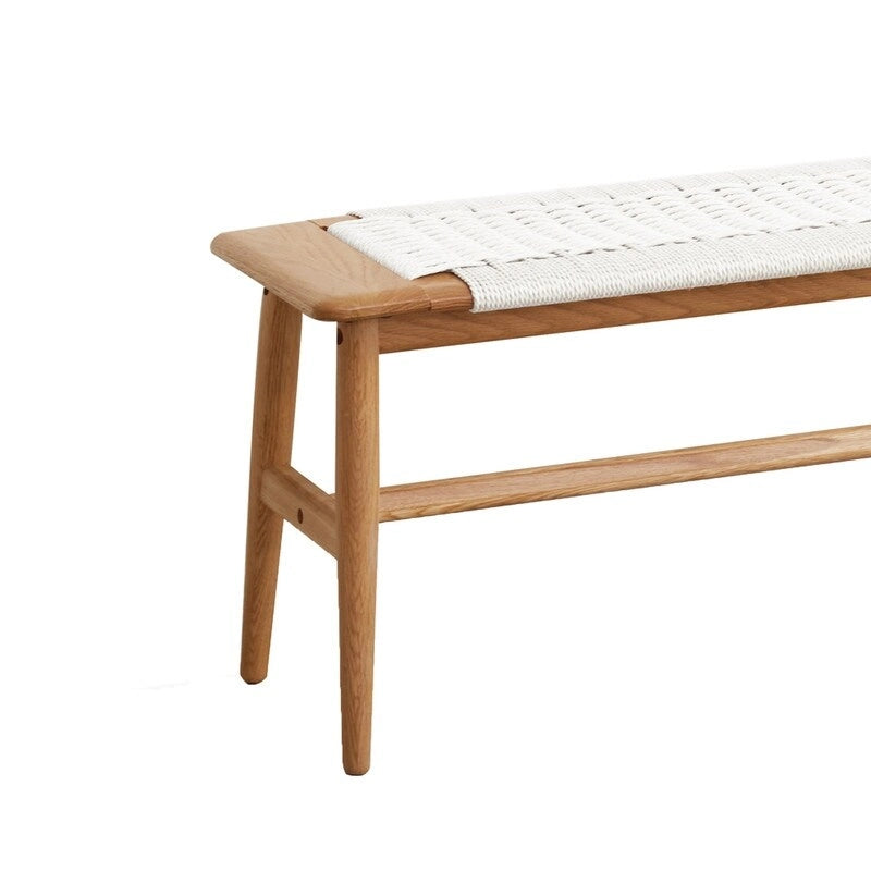 Woven Design Natural Oak Wood Dining Bench, Bed Bench, Entryway Bench, for Dining Room, Bedroom, Bathroom