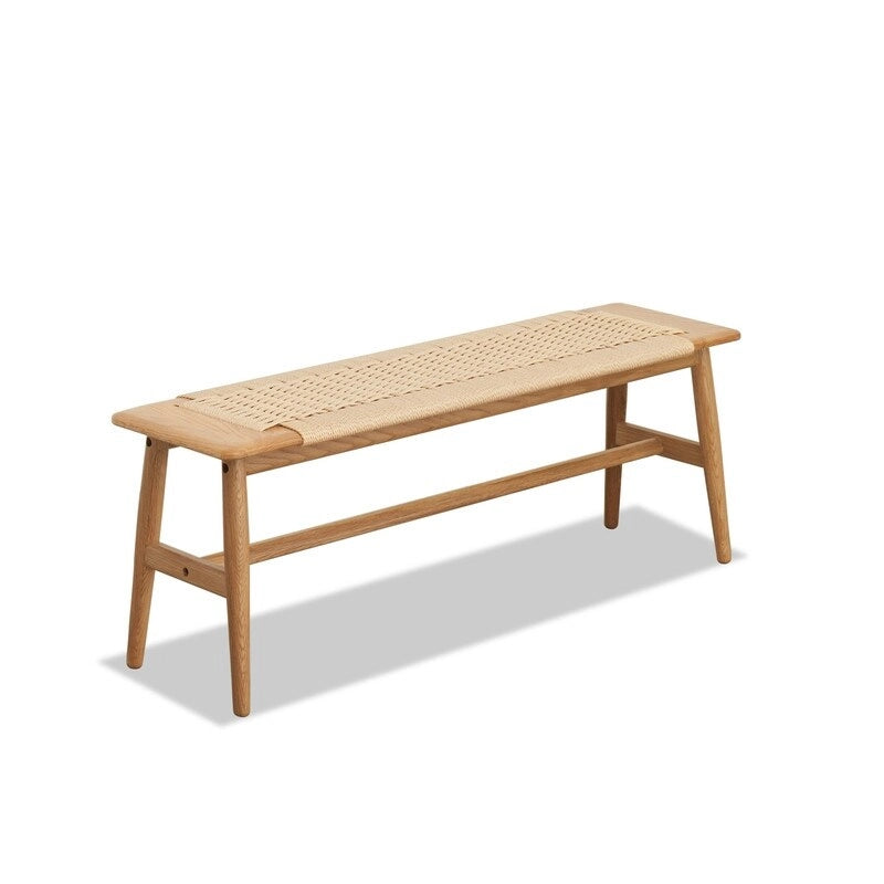 Woven Design Natural Oak Wood Dining Bench, Bed Bench, Entryway Bench, for Dining Room, Bedroom, Bathroom