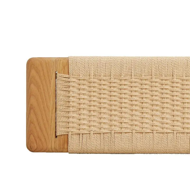Woven Design Natural Oak Wood Dining Bench, Bed Bench, Entryway Bench, for Dining Room, Bedroom, Bathroom