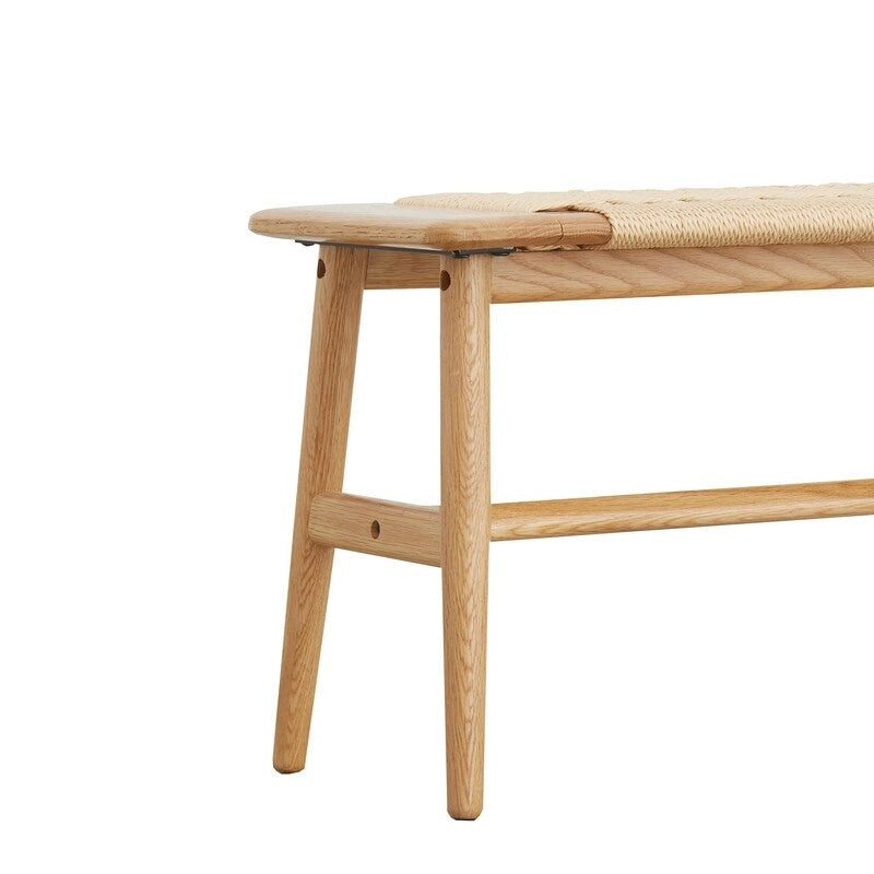 Woven Design Natural Oak Wood Dining Bench, Bed Bench, Entryway Bench, for Dining Room, Bedroom, Bathroom