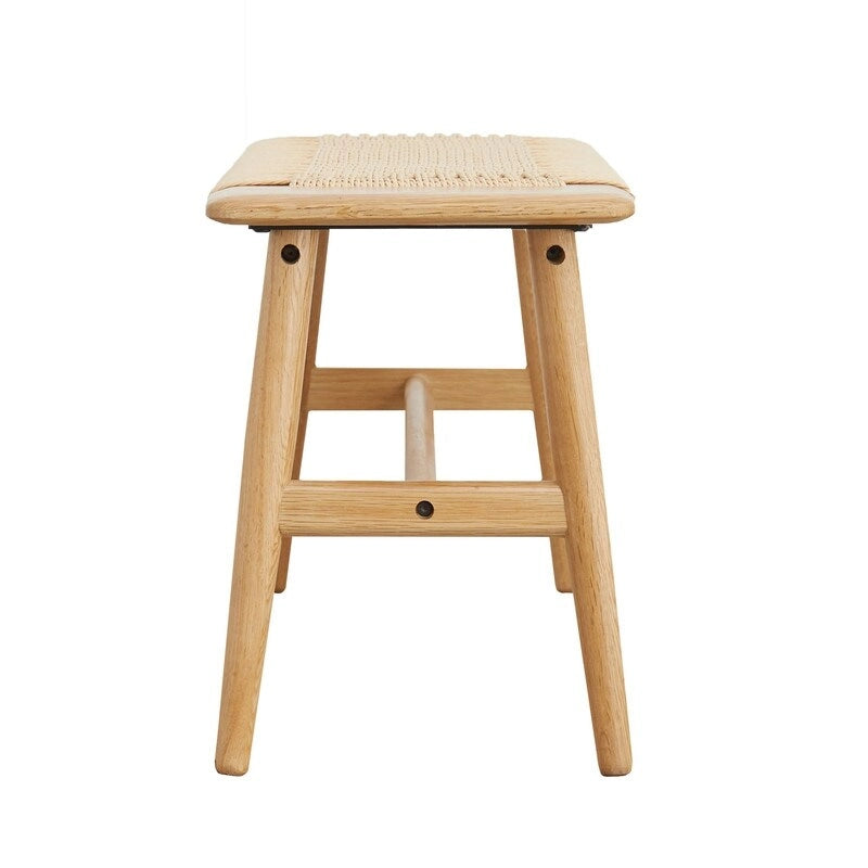 Woven Design Natural Oak Wood Dining Bench, Bed Bench, Entryway Bench, for Dining Room, Bedroom, Bathroom