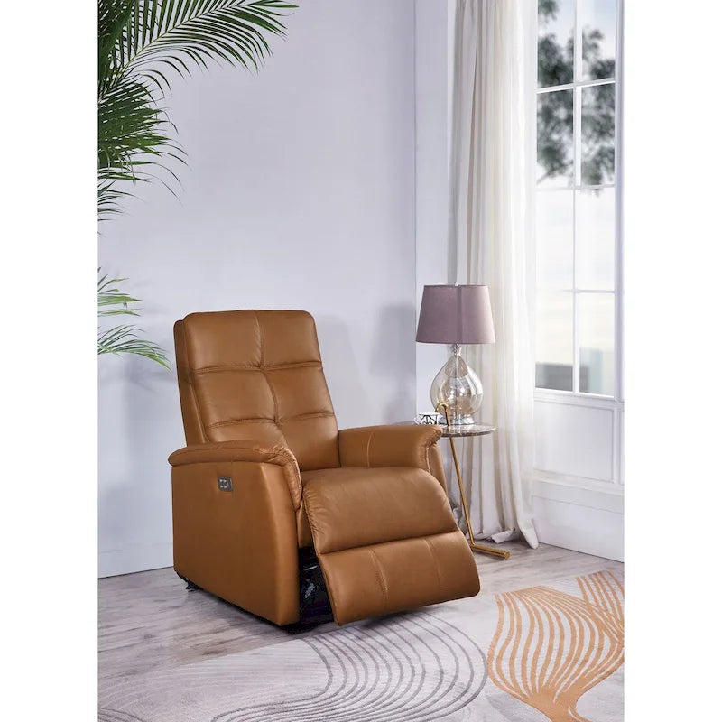 Power Headrest Top Grain Leather Recliner Chair