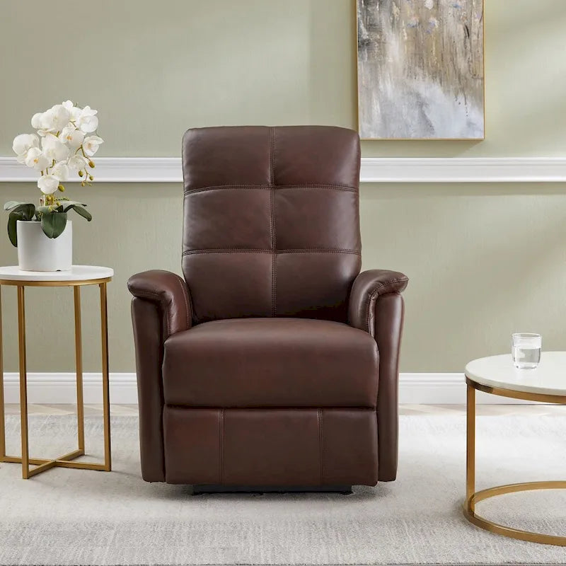Power Headrest Top Grain Leather Recliner Chair