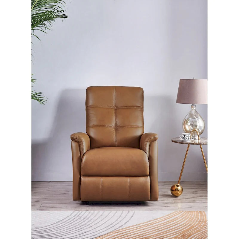 Power Headrest Top Grain Leather Recliner Chair