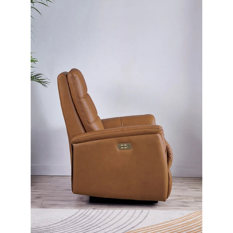 Power Headrest Top Grain Leather Recliner Chair