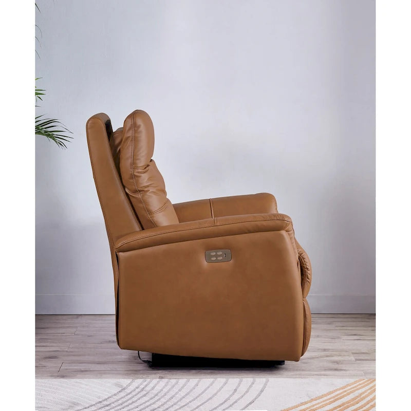 Power Headrest Top Grain Leather Recliner Chair