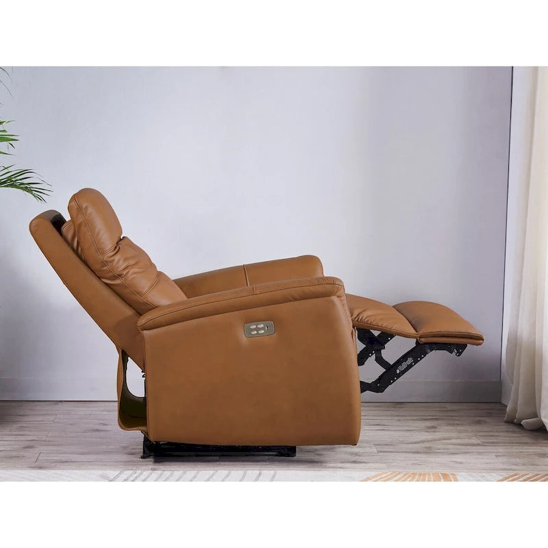 Power Headrest Top Grain Leather Recliner Chair