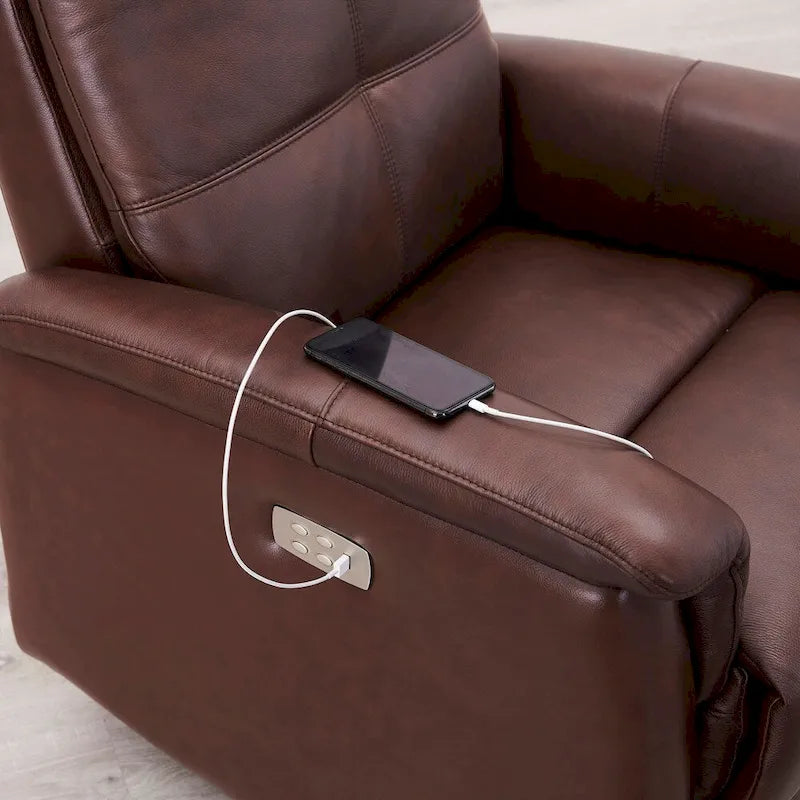 Power Headrest Top Grain Leather Recliner Chair