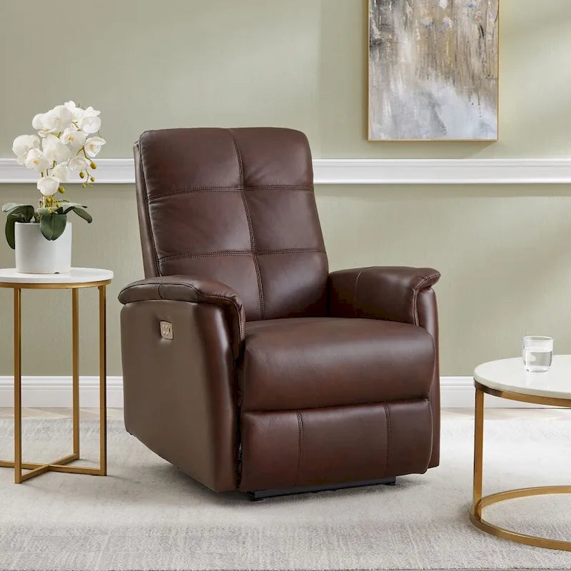 Power Headrest Top Grain Leather Recliner Chair