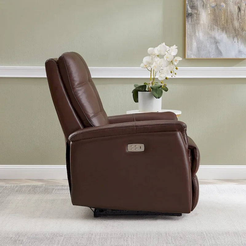 Power Headrest Top Grain Leather Recliner Chair