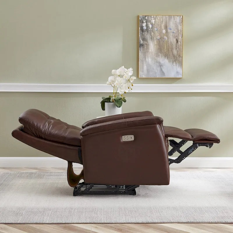Power Headrest Top Grain Leather Recliner Chair