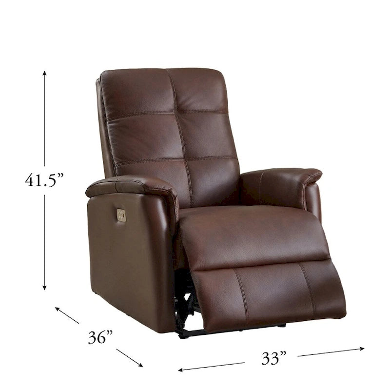 Power Headrest Top Grain Leather Recliner Chair