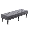 Fabric Accent Bench with Rubberwood Legs and Wheels