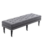 Banc d'appoint en tissu avec pieds en hévéa et roulettes
