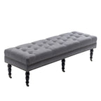 Banc d'appoint en tissu avec pieds en hévéa et roulettes