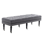 Banc d'appoint en tissu avec pieds en hévéa et roulettes