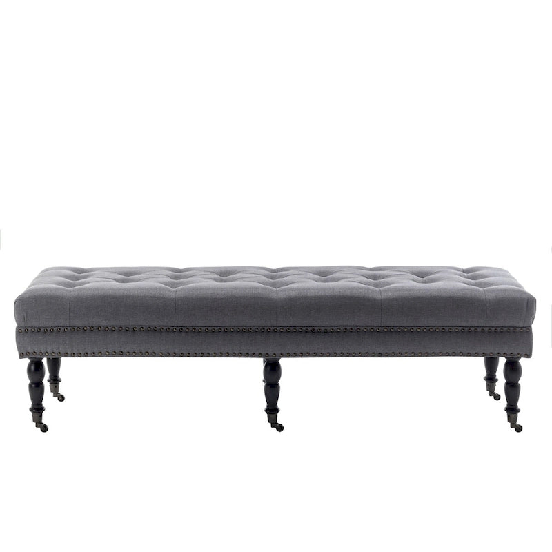 Fabric Accent Bench with Rubberwood Legs and Wheels