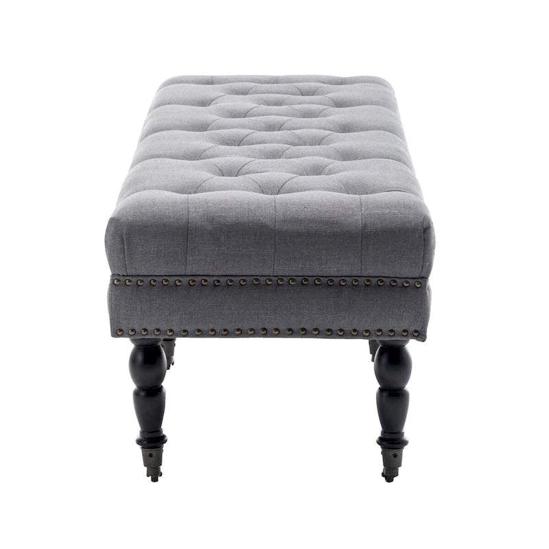 Fabric Accent Bench with Rubberwood Legs and Wheels