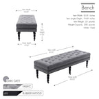 Banc d'appoint en tissu avec pieds en hévéa et roulettes