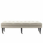 Banc d'appoint en tissu avec pieds en hévéa et roulettes