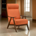 Mary 32 Inch Accent Chair Armchair, Orange Polyester Linen, Solid Wood