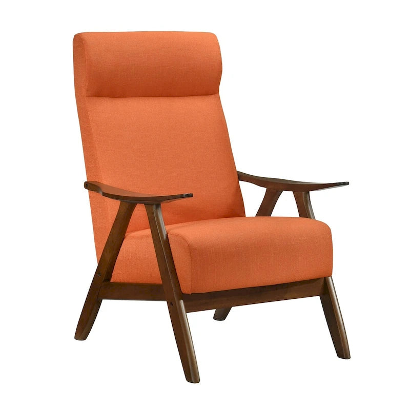 32-inch lounge armchair, orange polyester linen fabric, solid wood
