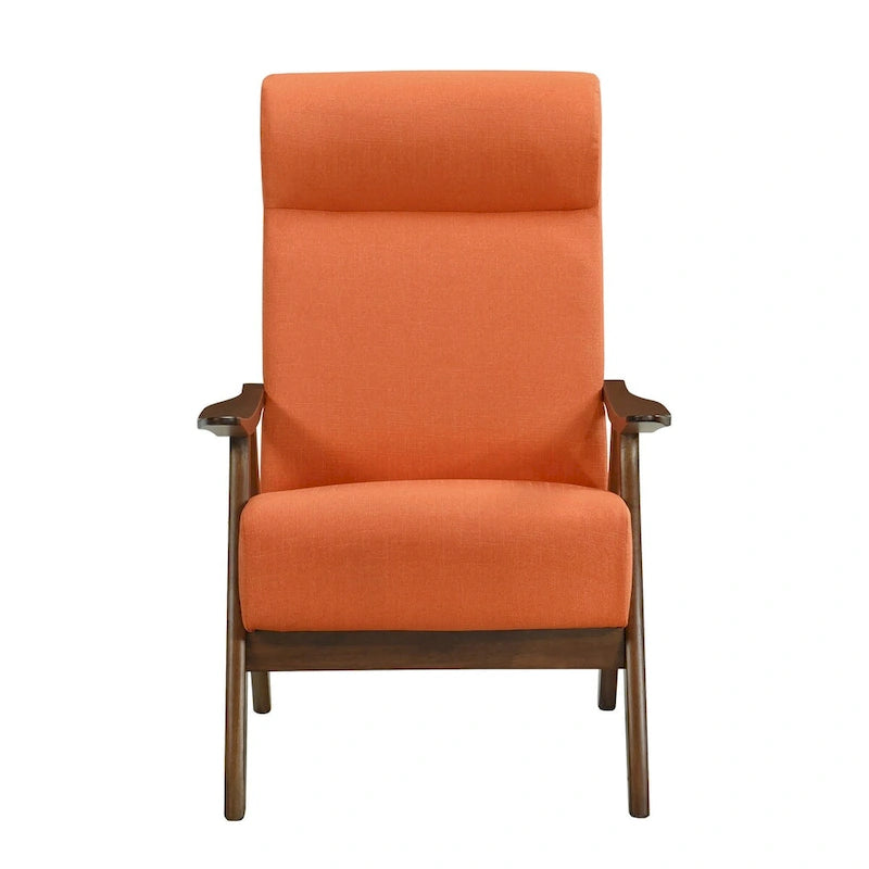32-inch lounge armchair, orange polyester linen fabric, solid wood