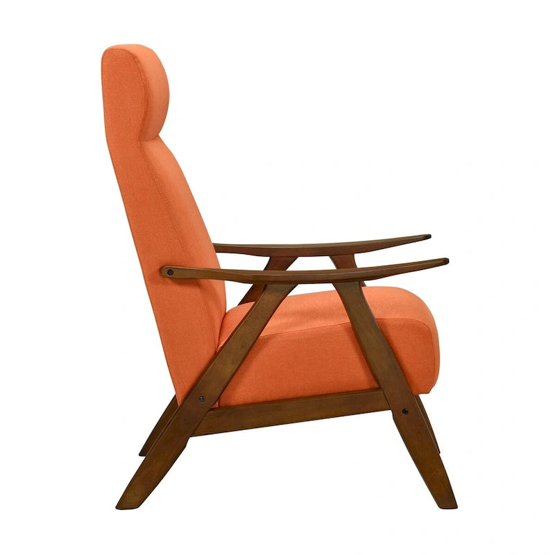 32-inch lounge armchair, orange polyester linen fabric, solid wood