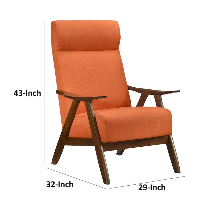 32-inch lounge armchair, orange polyester linen fabric, solid wood
