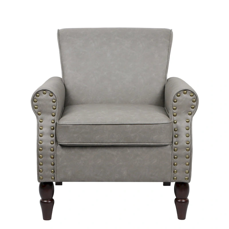 2 Set Nailheads Accent Chair Faux Leather Armchair