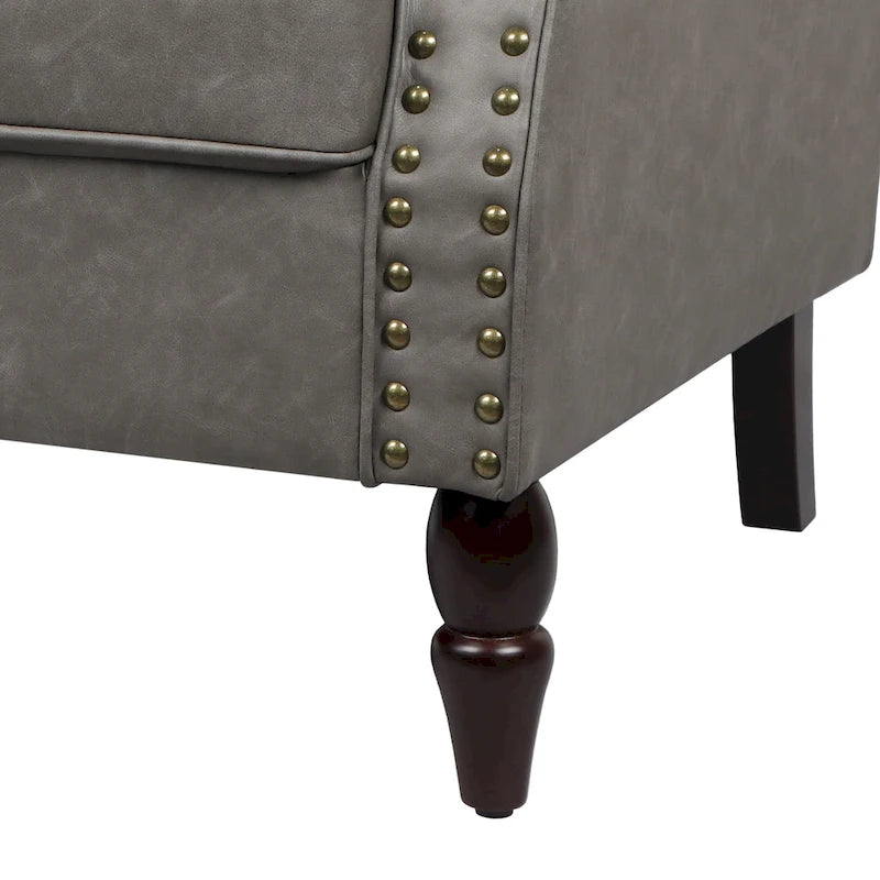 2 Set Nailheads Accent Chair Faux Leather Armchair