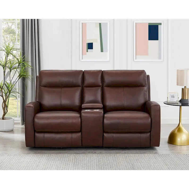 Zero Gravity Power Recline and Headrest Top Grain Leather Loveseat with Console