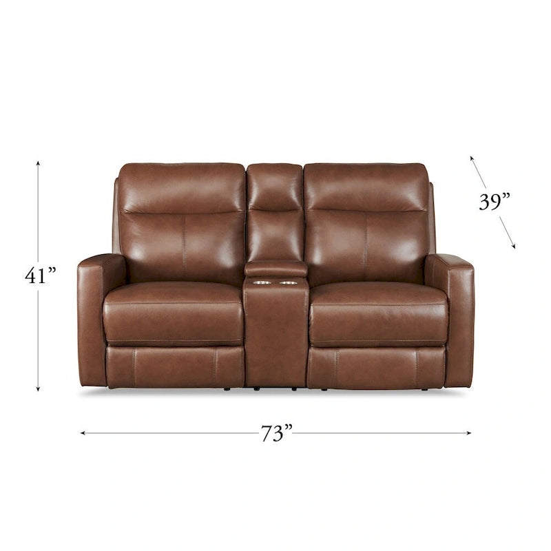 Zero Gravity Power Recline and Headrest Top Grain Leather Loveseat with Console