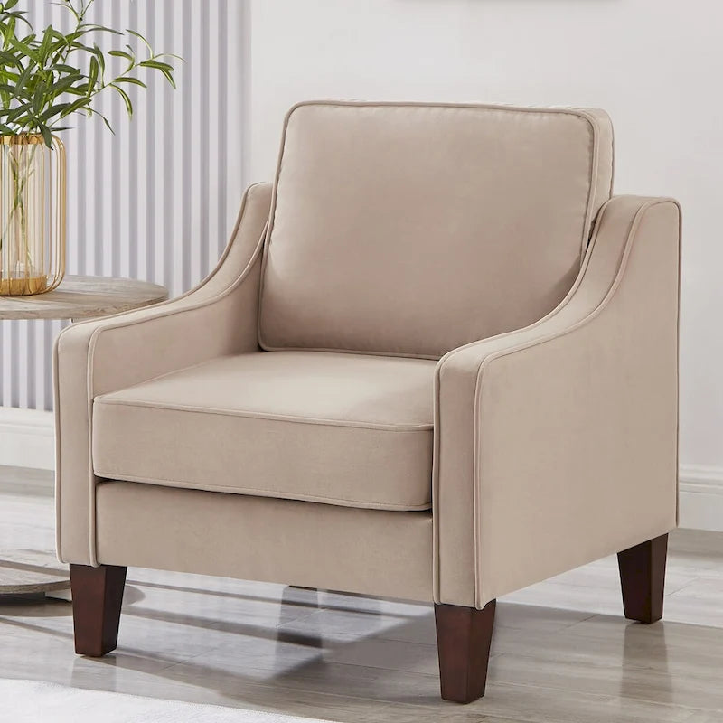 Armchair,Living Room Single Seat Sofa Chair with Wooden Legs,Upholstered Velvet Accent Chair